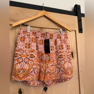 BCBG Max Azria Vibrant Orange and Pink Patterned Shorts